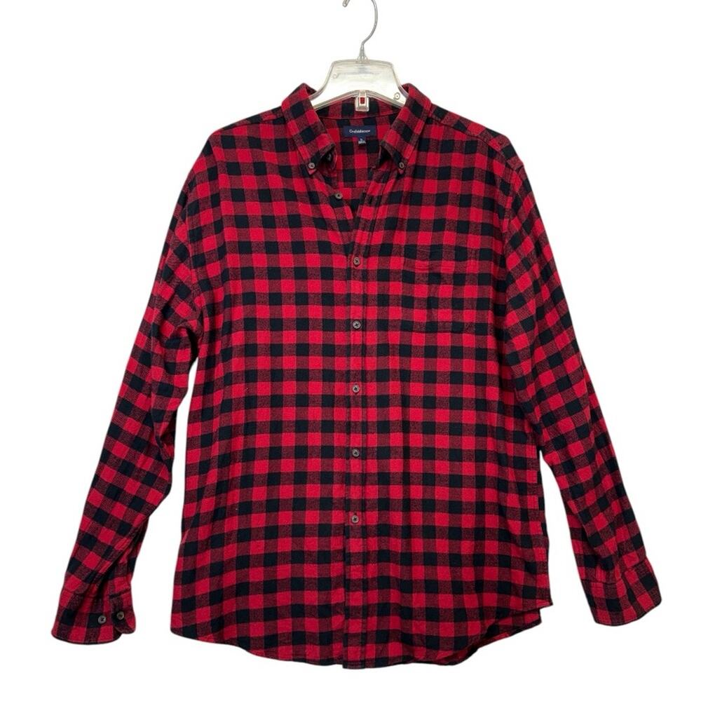 Red Black Plaid Button Down Shirt Women’s Large buffalo checked Croft & Barrow